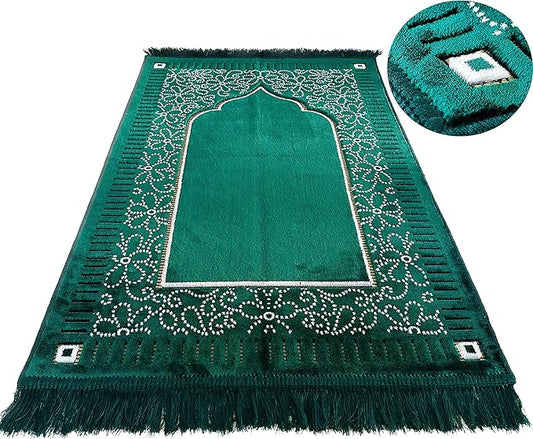 AGASMART Mihrab Patterned Original Luxury Velvet Prayer Mat/Rug- 750g Weight | Made in Turkey (Green)