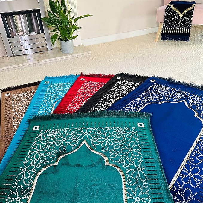 AGASMART Mihrab Patterned Original Luxury Velvet Prayer Mat/Rug- 750g Weight | Made in Turkey (Burgundy)
