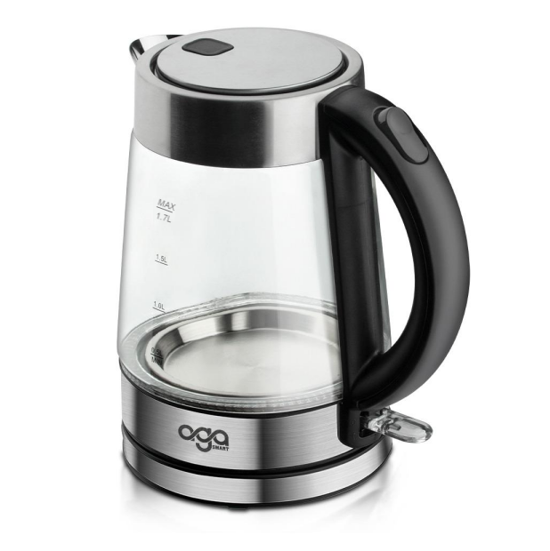 AGASMART Borosilicate Glass Electric Water Kettle 1.7L, 1500W-1800W, BPA-Free, Silver Body