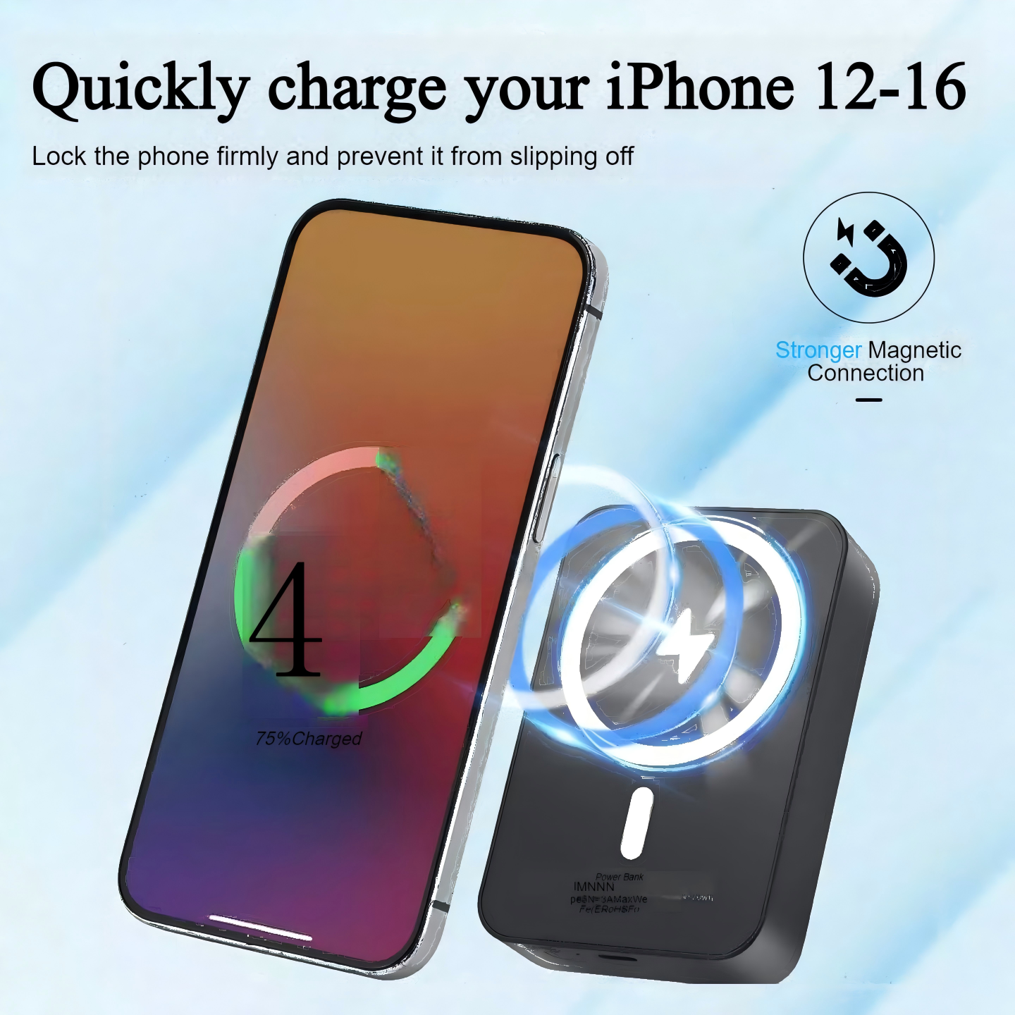10000mAh Magnetic Wireless Power Bank and Battery Charger for iPhone 12-16