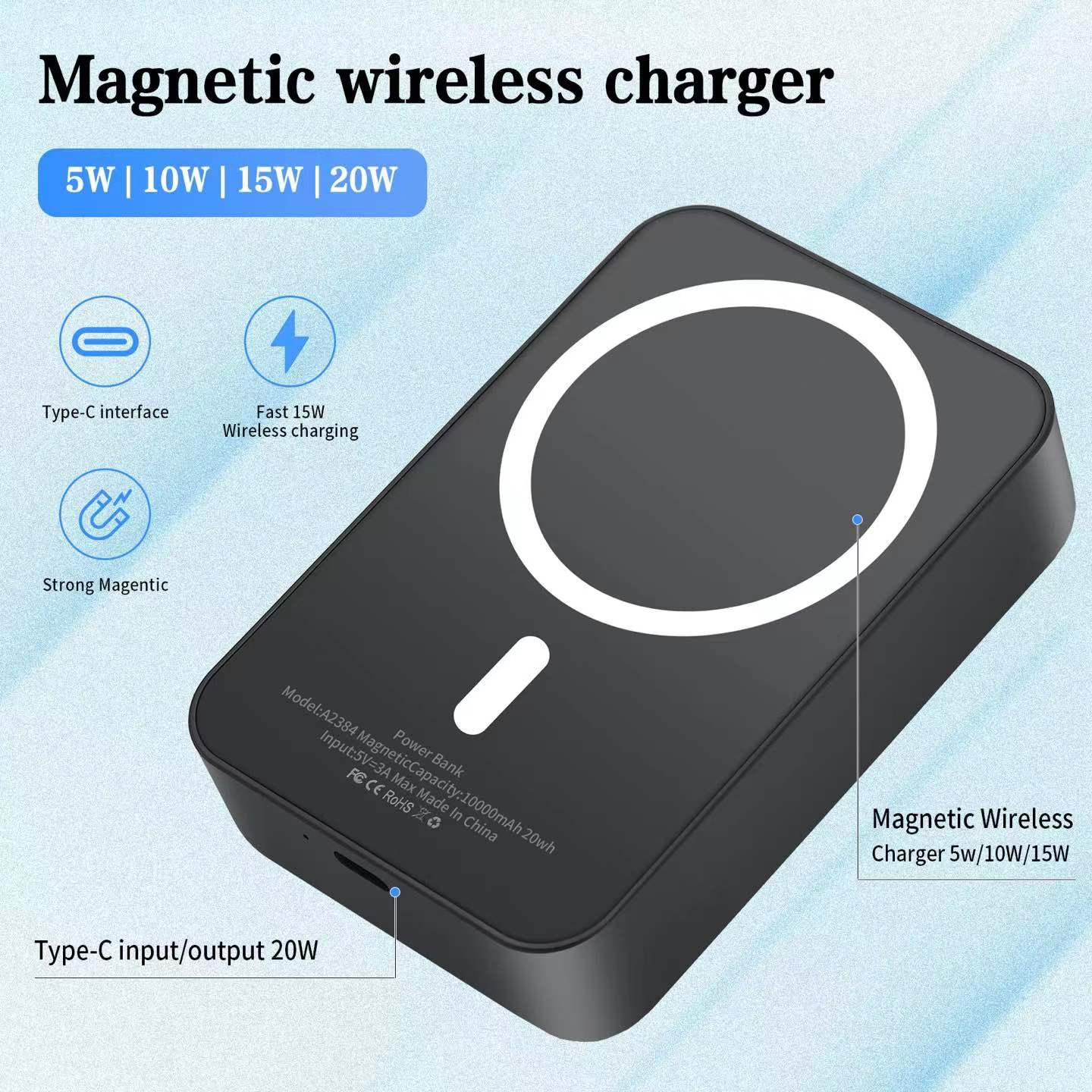 10000mAh Magnetic Wireless Power Bank and Battery Charger for iPhone 12-16