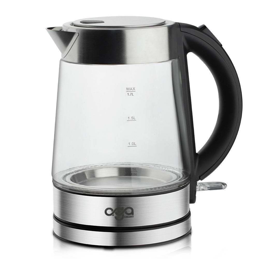 AGASMART Borosilicate Glass Electric Water Kettle 1.7L, 1500W-1800W, BPA-Free, Silver Body