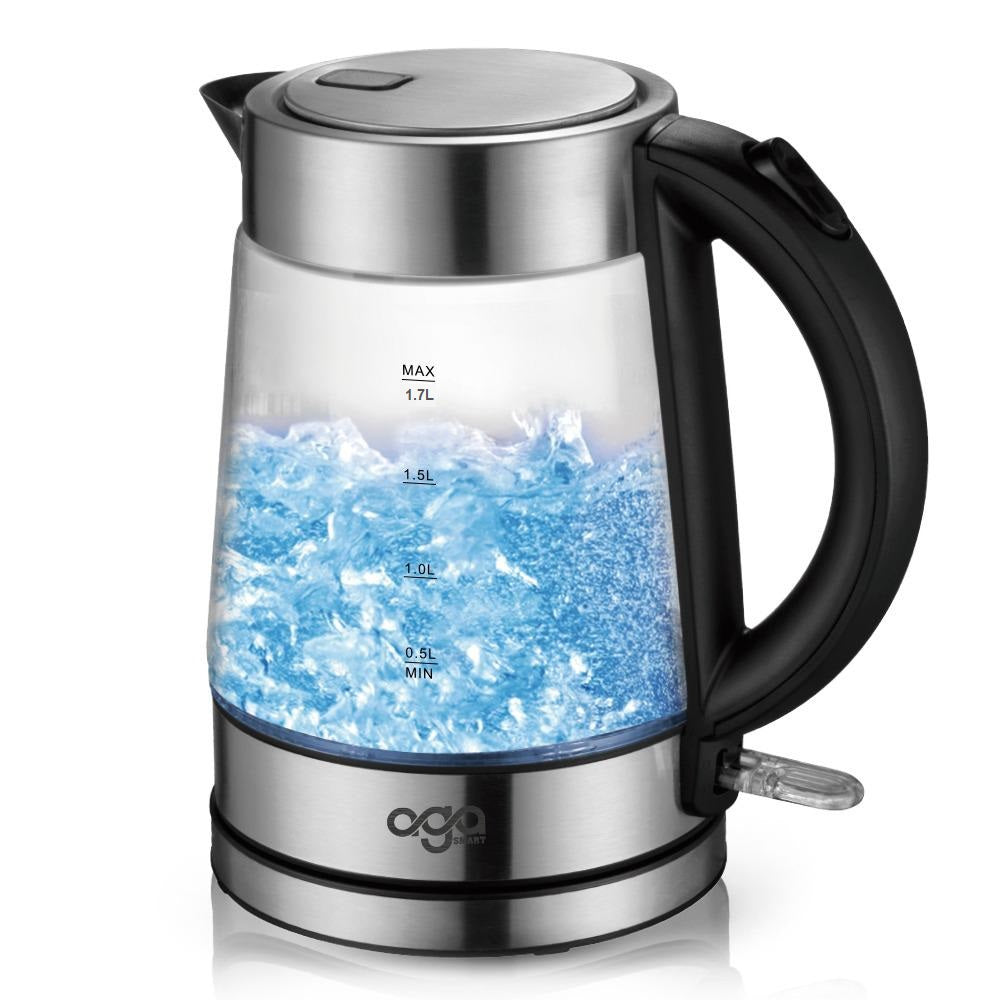 AGASMART Borosilicate Glass Electric Water Kettle 1.7L, 1500W-1800W, BPA-Free, Silver Body