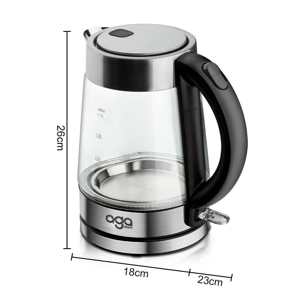 AGASMART Borosilicate Glass Electric Water Kettle 1.7L, 1500W-1800W, BPA-Free, Silver Body