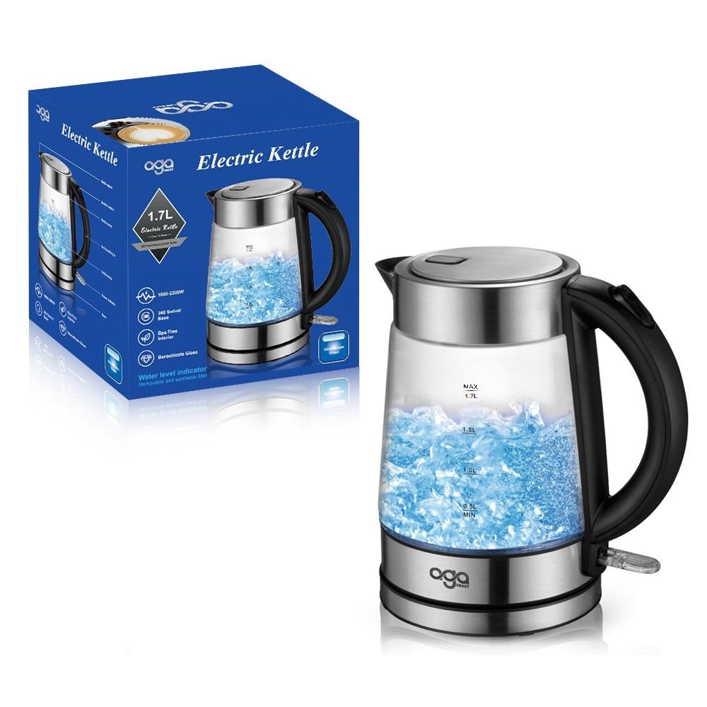 AGASMART Borosilicate Glass Electric Water Kettle 1.7L, 1500W-1800W, BPA-Free, Silver Body